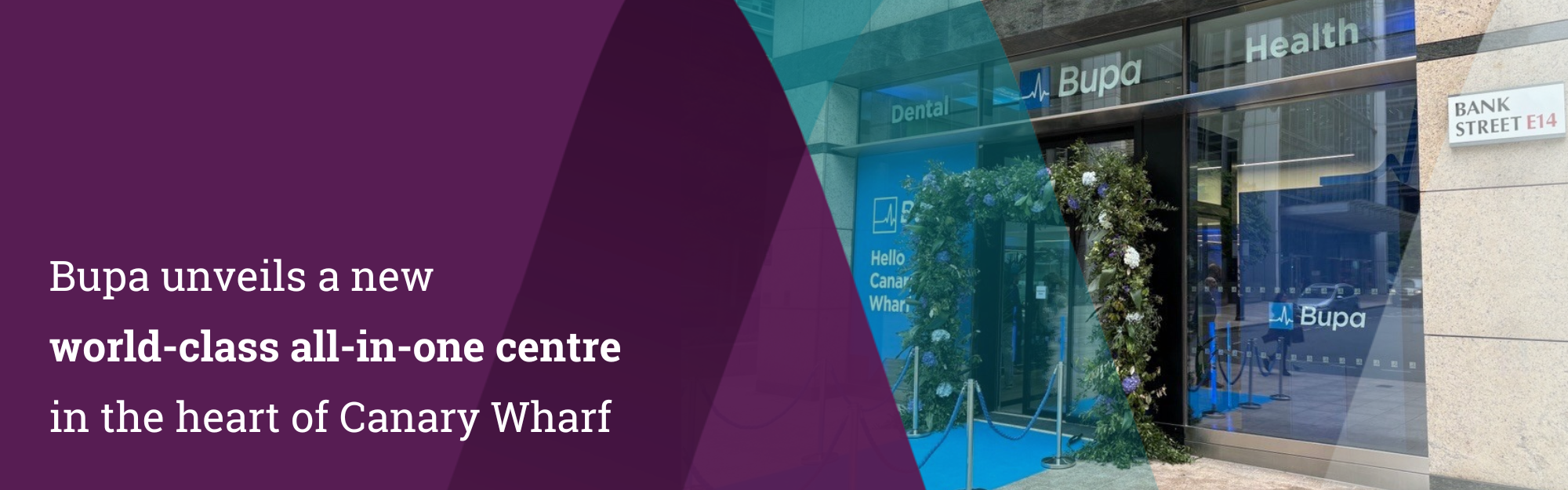 The entrance of the new world-class all-in-one health centre in Canary Wharf