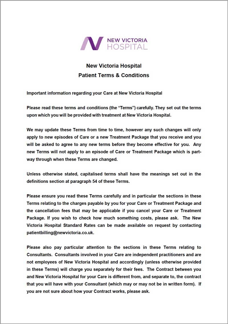 Hospital Terms & Conditions New Victoria Hospital